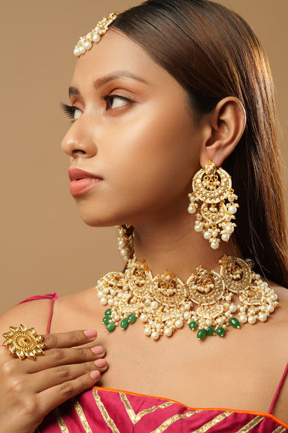 Pearls & Kundan Embellished Choker Necklace Set 