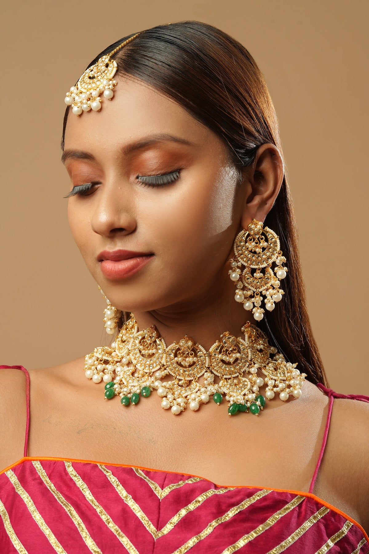 Pearls & Kundan Embellished Choker Necklace Set 