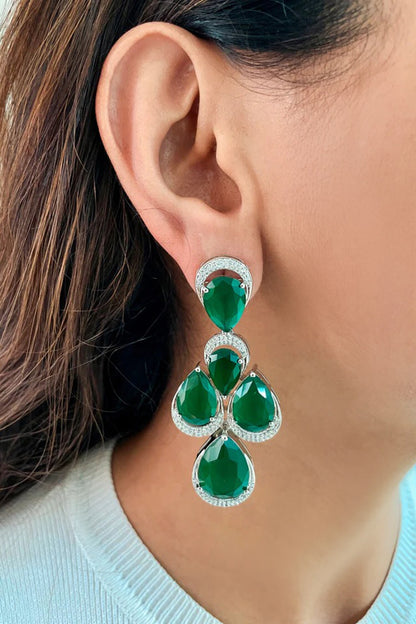 Emerald Embellished Double-Layered Drop Necklace Set 