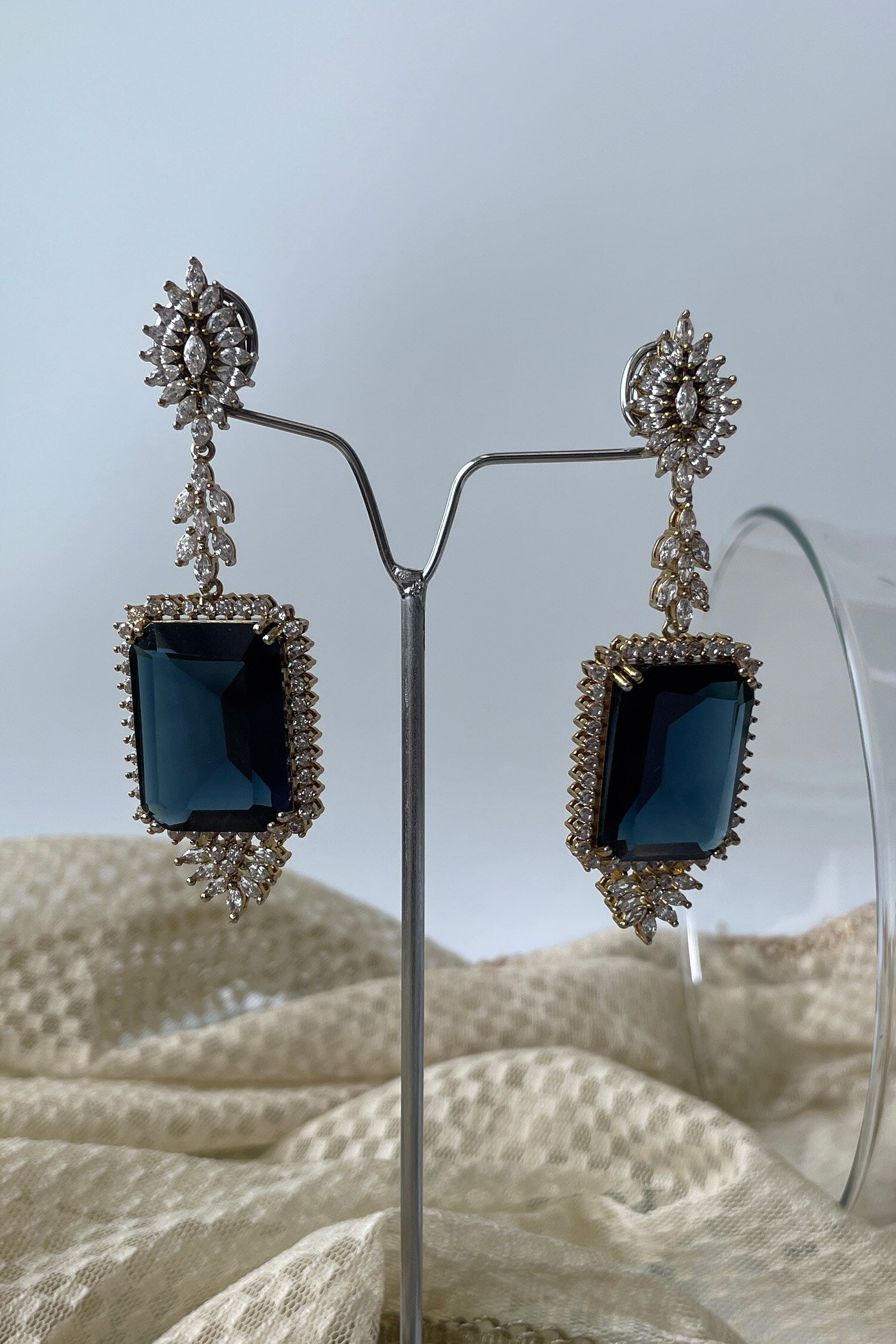 Square Stone Embellished Drop Necklace Set 