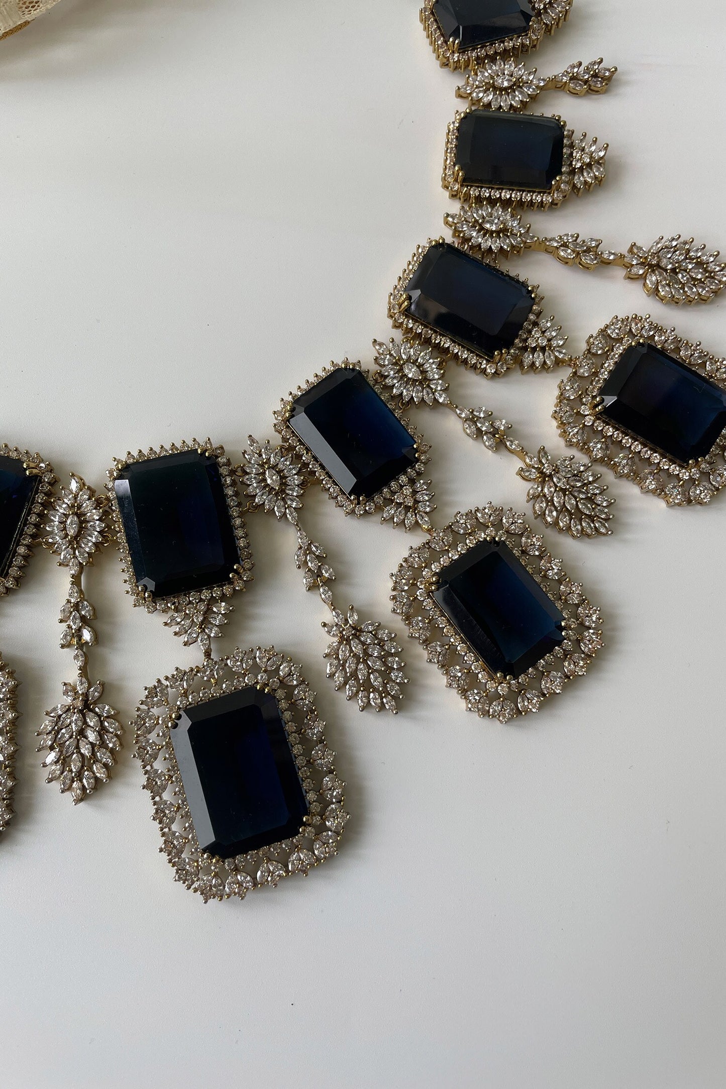 Square Stone Embellished Drop Necklace Set 