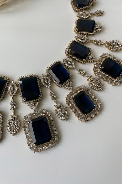 Square Stone Embellished Drop Necklace Set 