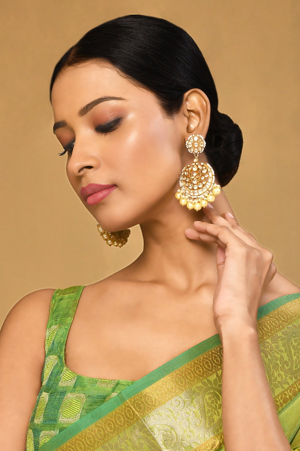 Kundan Embellished Cutwork Chandbalis 