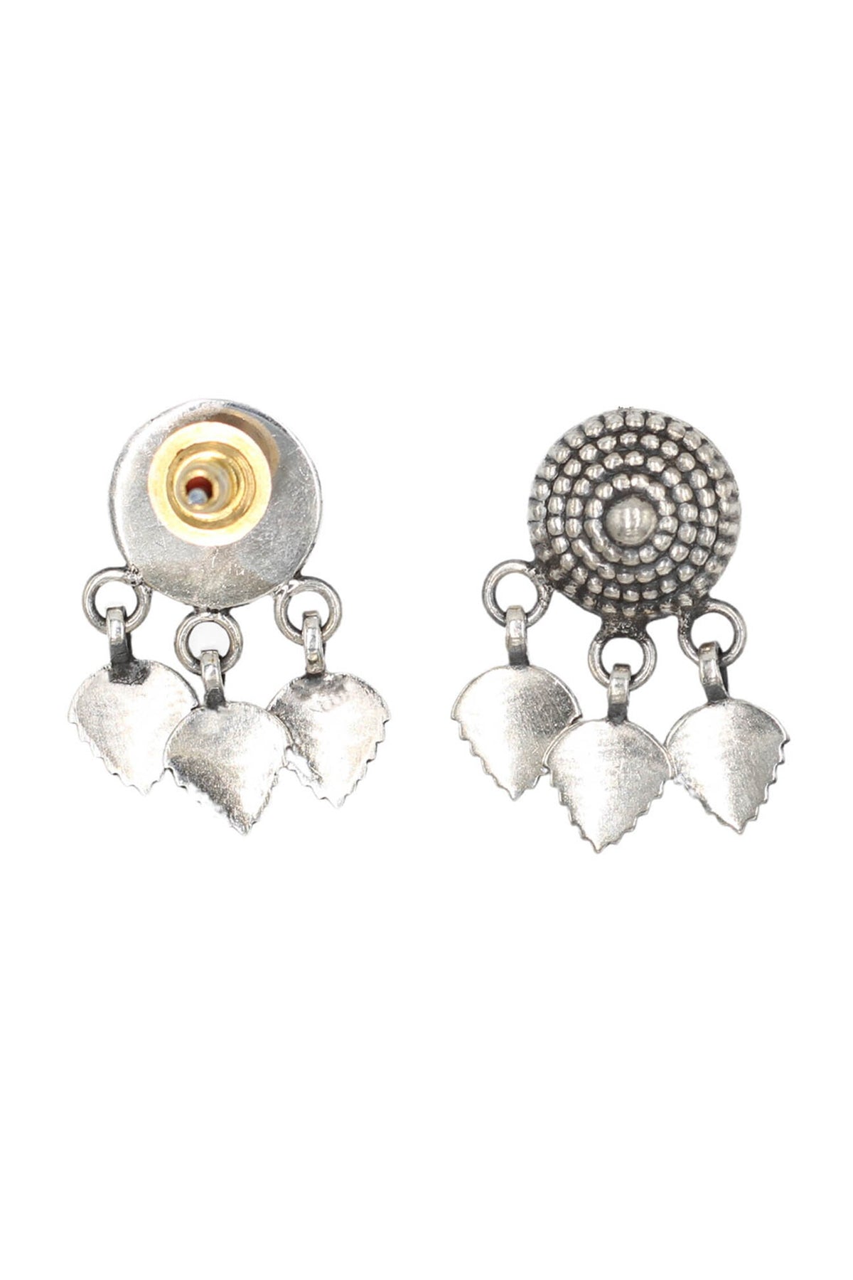 Bullian Leaf Oxidised Carved Drop Earrings 