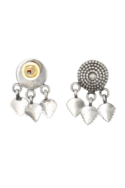 Bullian Leaf Oxidised Carved Drop Earrings 