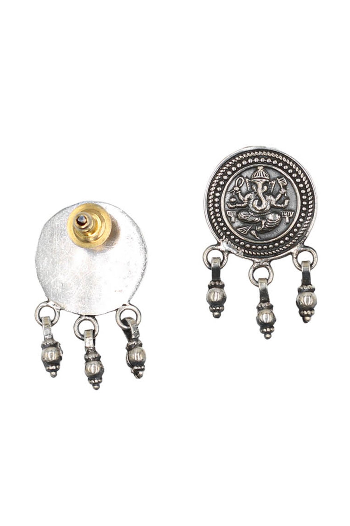 Lord Ganesha Oxidised Carved Drop Earrings 
