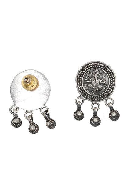 Lord Ganesha Oxidised Carved Starlet Drop Earrings 