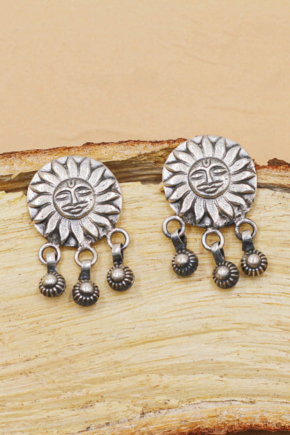 Lord Surya Oxidised Carved Starlet Drop Earrings 