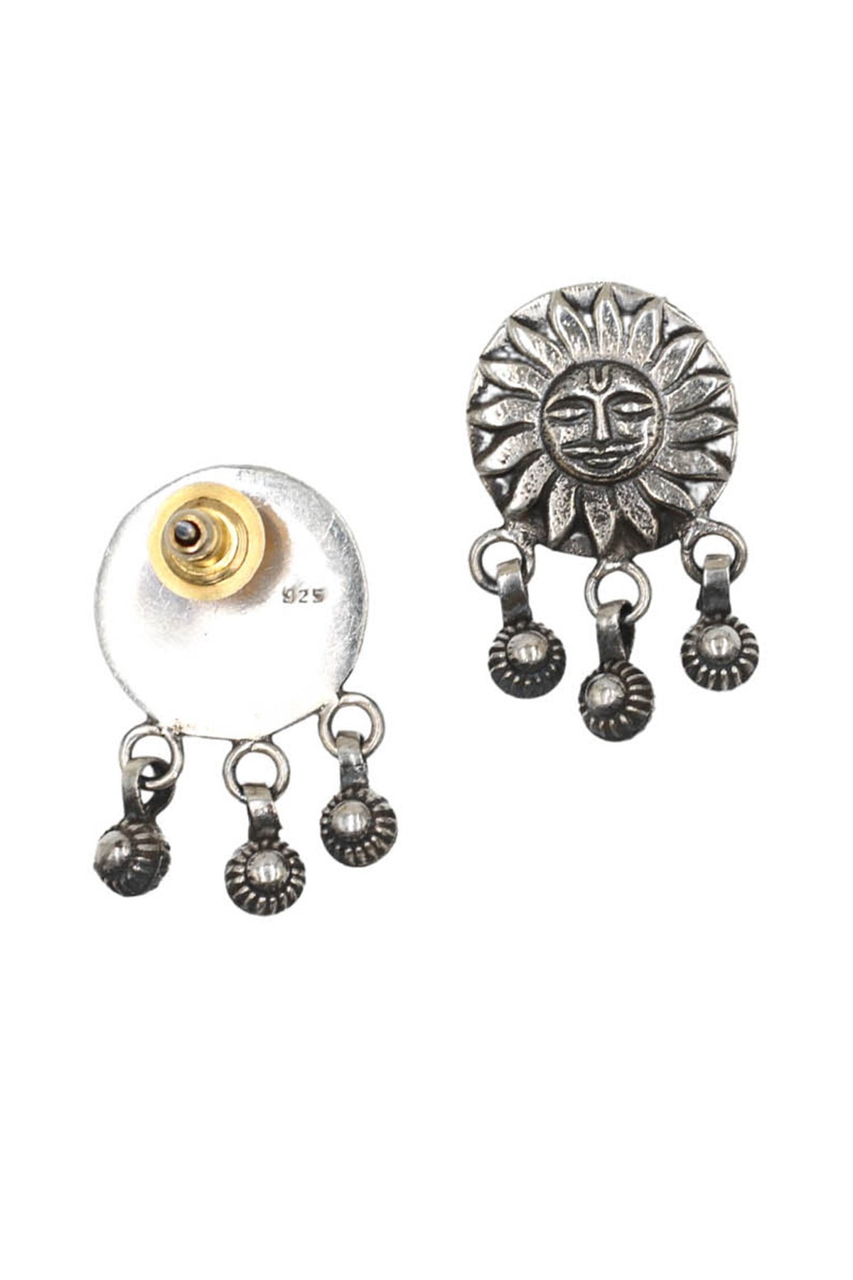 Lord Surya Oxidised Carved Starlet Drop Earrings 