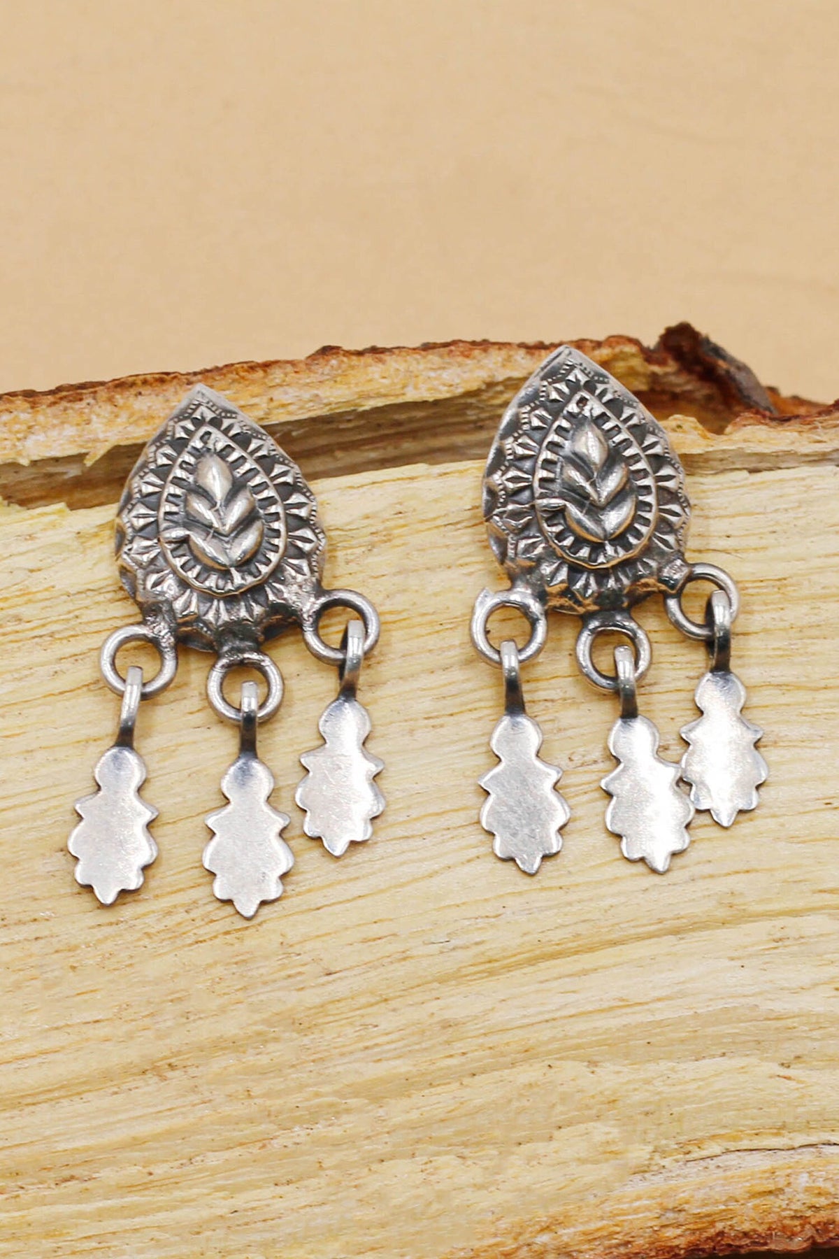 Carved Paan Oxidised Drop Earrings 