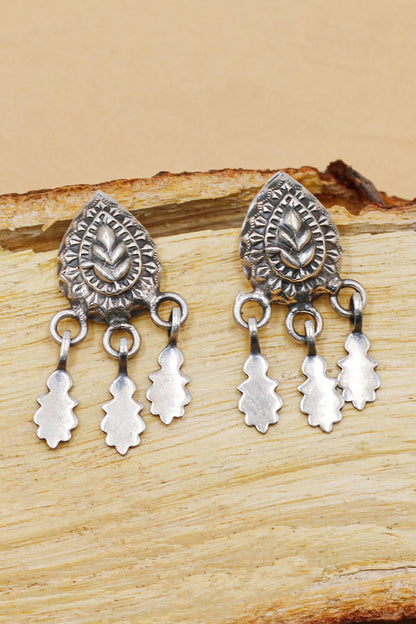Carved Paan Oxidised Drop Earrings 