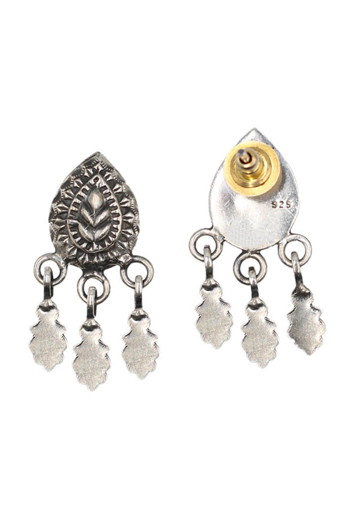 Carved Paan Oxidised Drop Earrings 