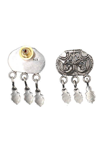 Carved Flitter Leaf Oxidised Drop Earrings 