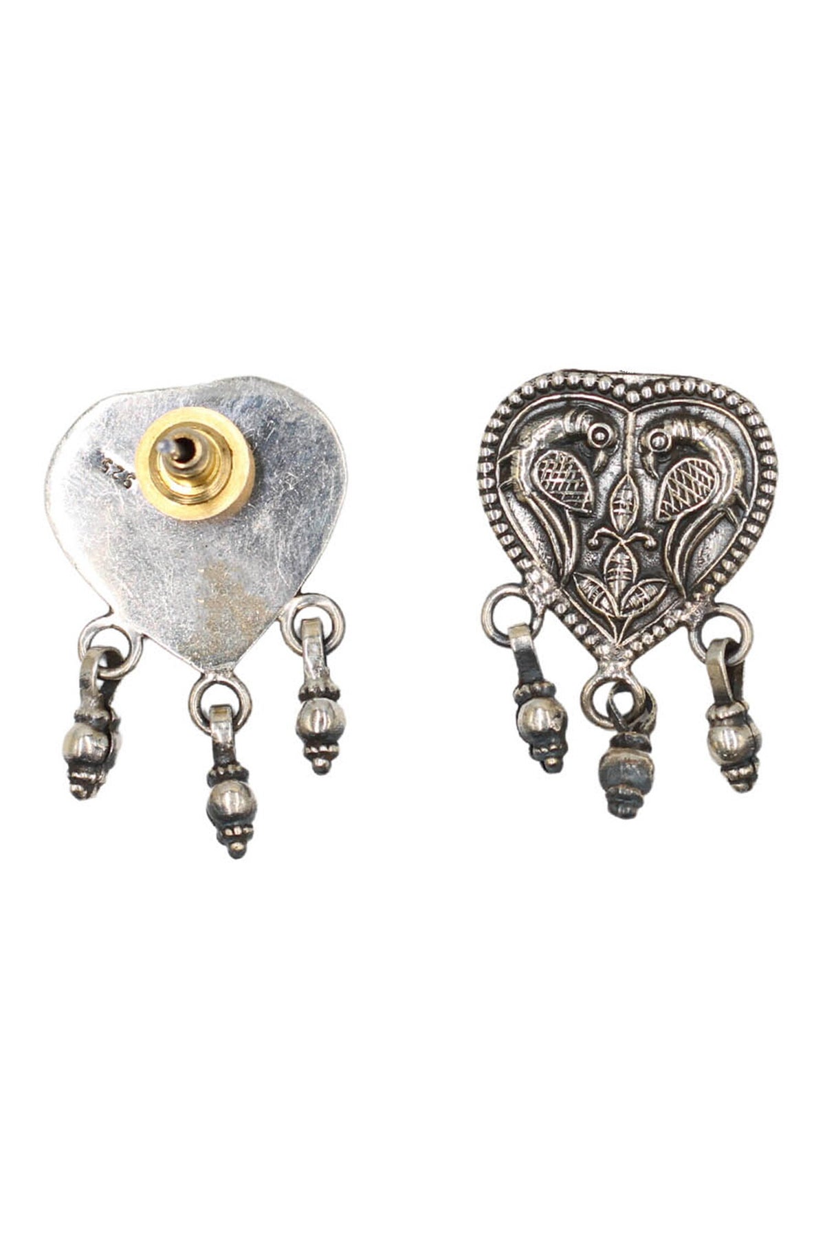 Carved Parrot Oxidised Drop Earrings 
