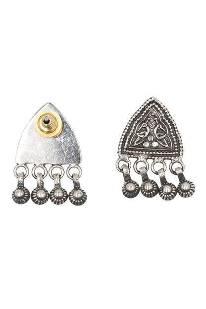 Oxidised Bird Motif Carved Earrings 
