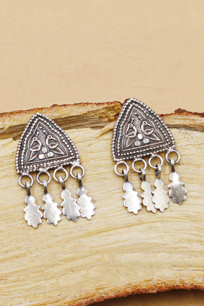 Oxidised Tribal Pattern Triangular Earrings 