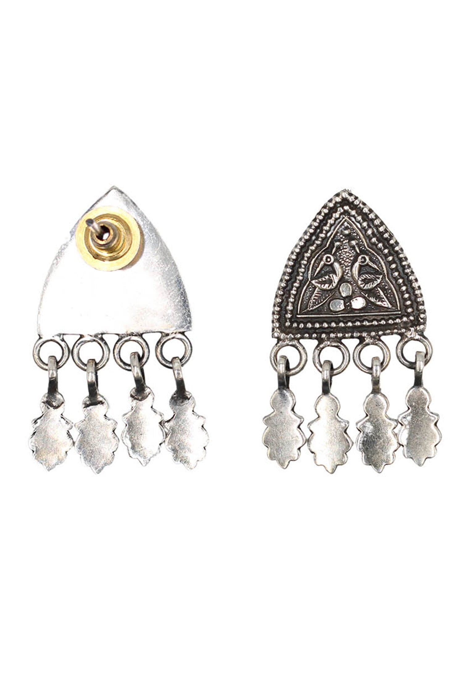 Oxidised Tribal Pattern Triangular Earrings 