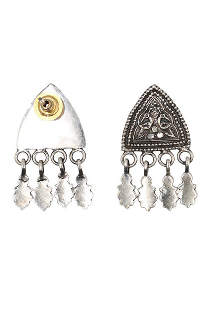 Oxidised Tribal Pattern Triangular Earrings 
