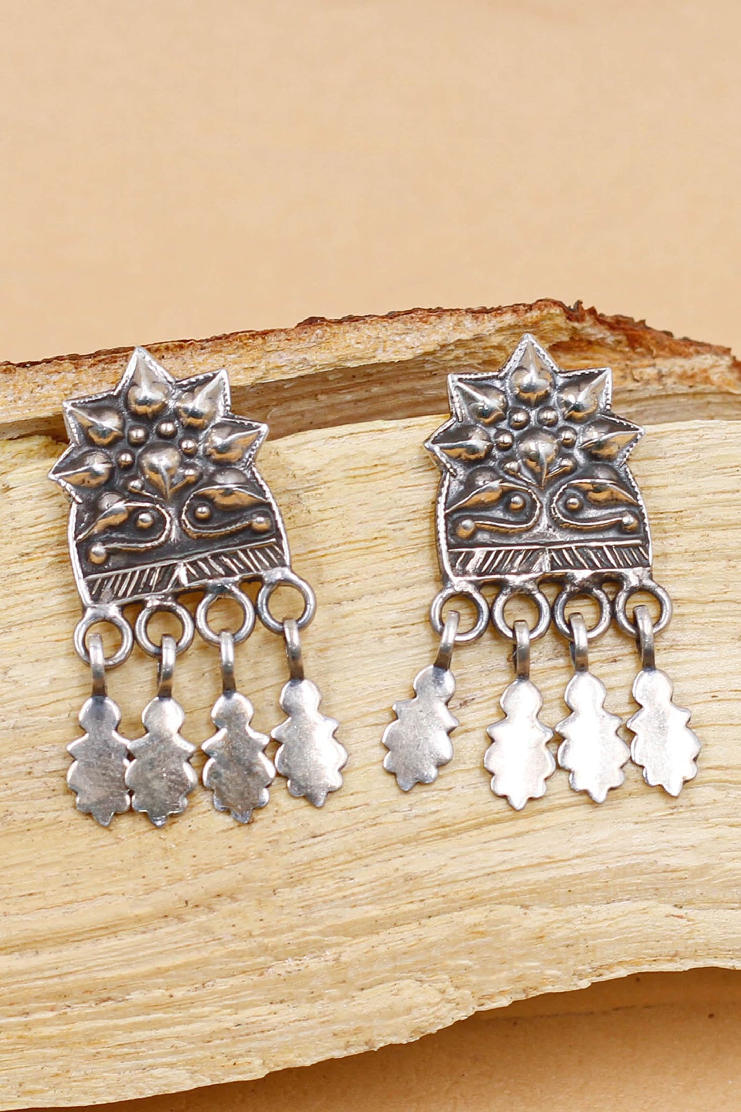 Floral Pattern Oxidised Earrings 