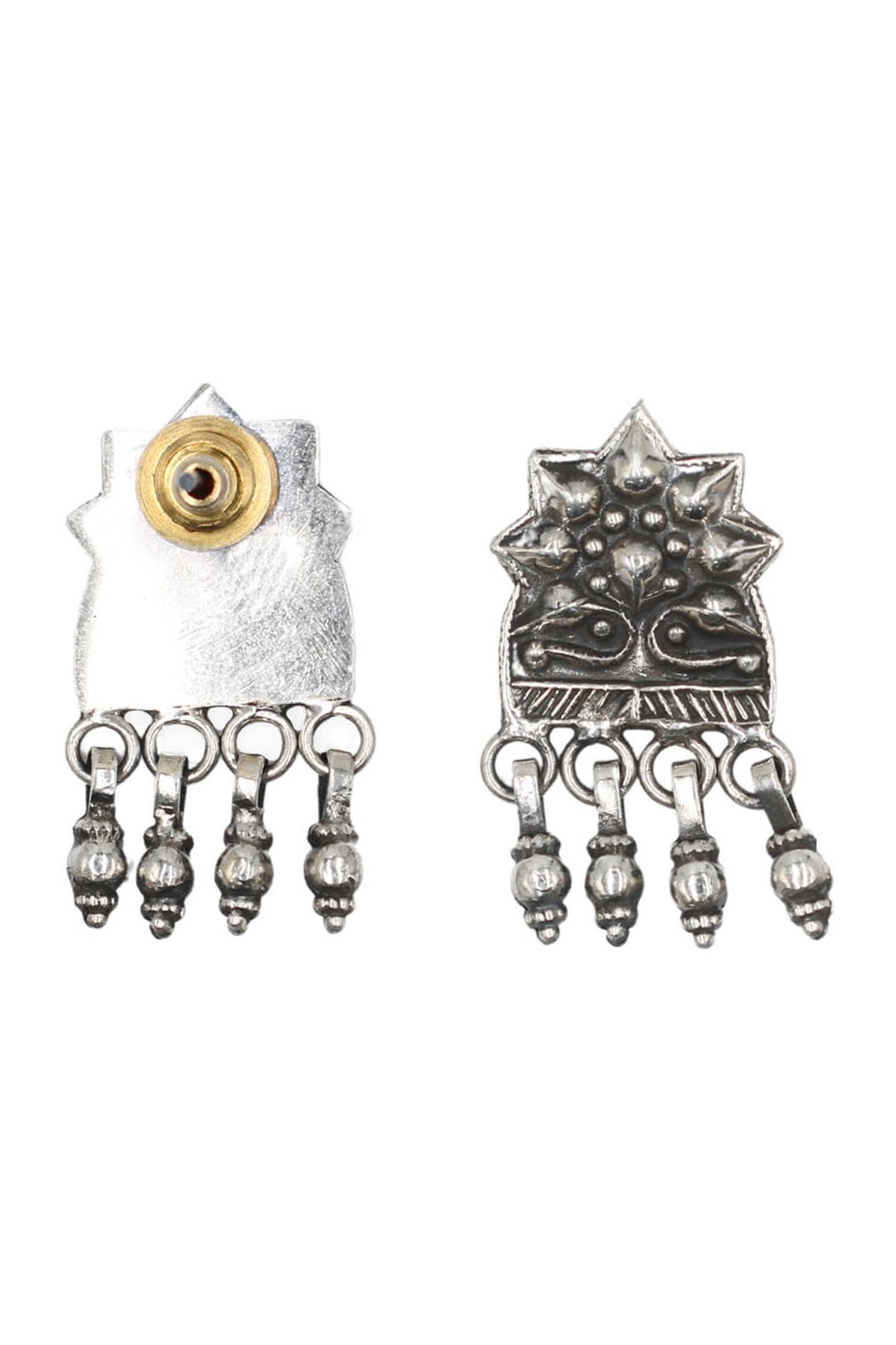 Floral Carved Oxidised Earrings 
