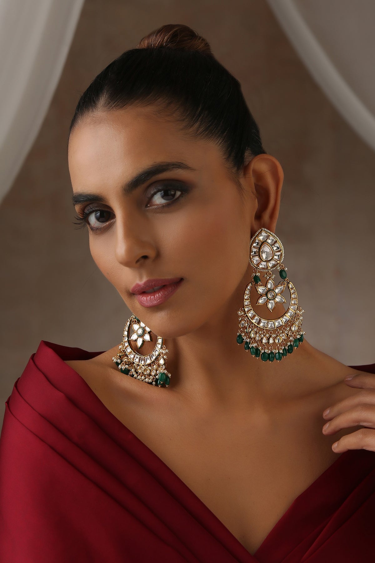 Moissanite Polki Embellished Chandbalis 