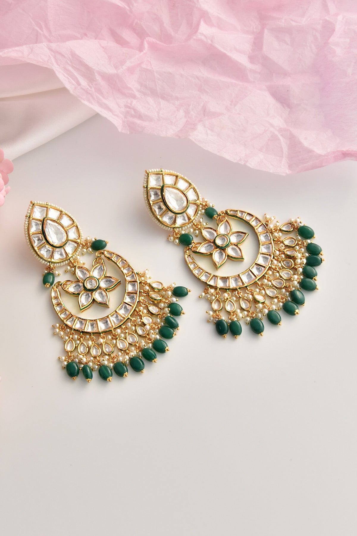 Moissanite Polki Embellished Chandbalis 