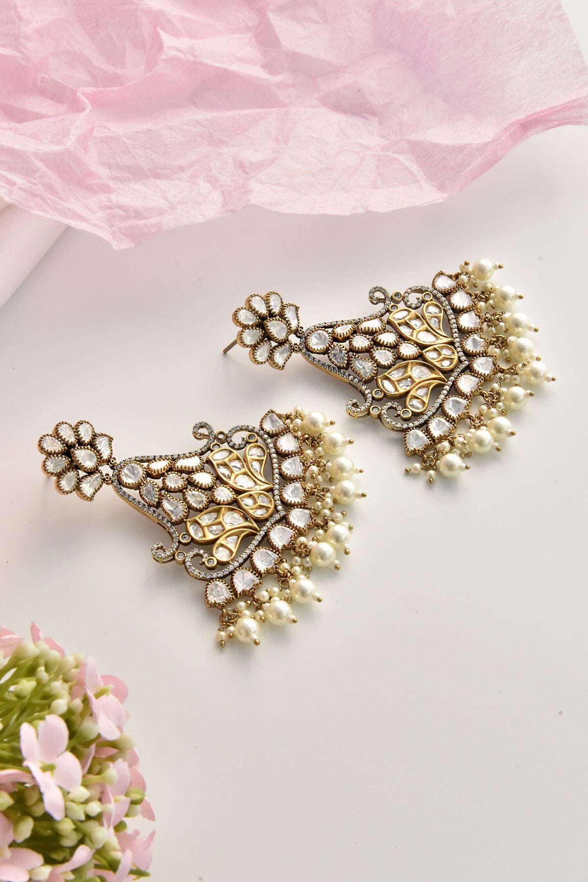 Victorian Polki Embellished Chandbalis 