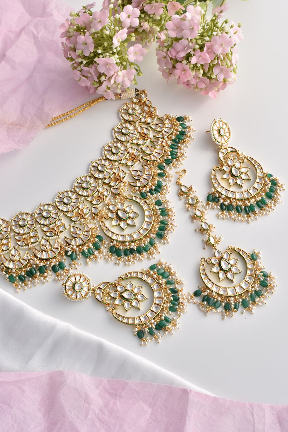 Half Crescent Carved Pendant Necklace Set 