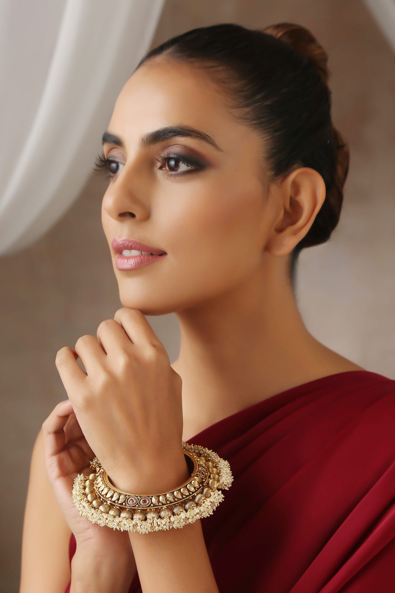 Pearl Embellished Temple Work Kada 