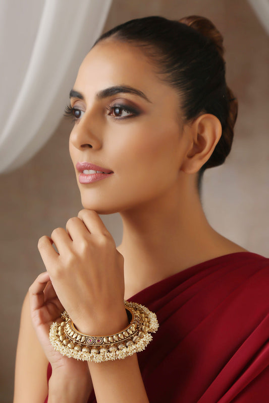 Pearl Embellished Temple Work Kada 