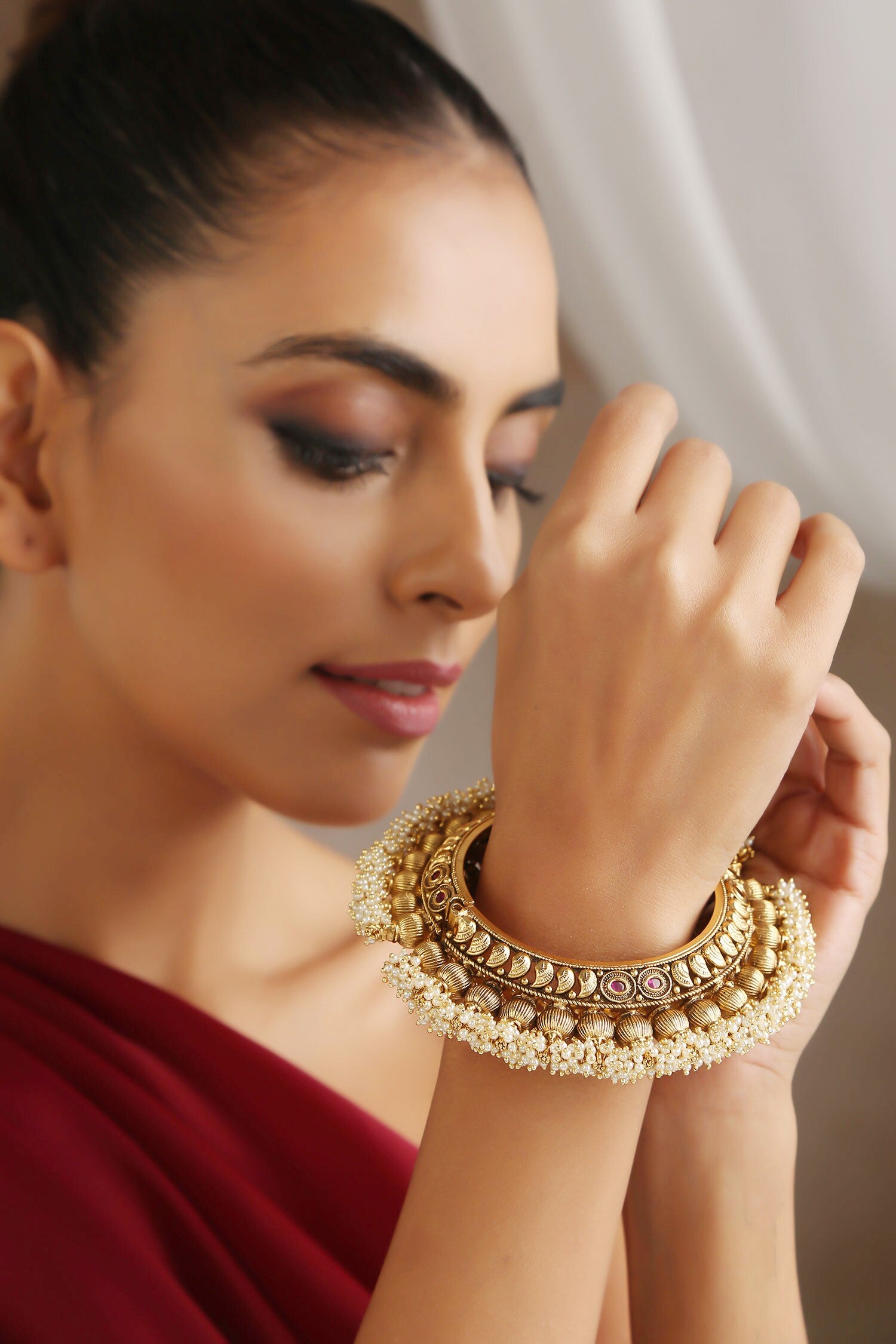 Pearl Embellished Temple Work Kada 