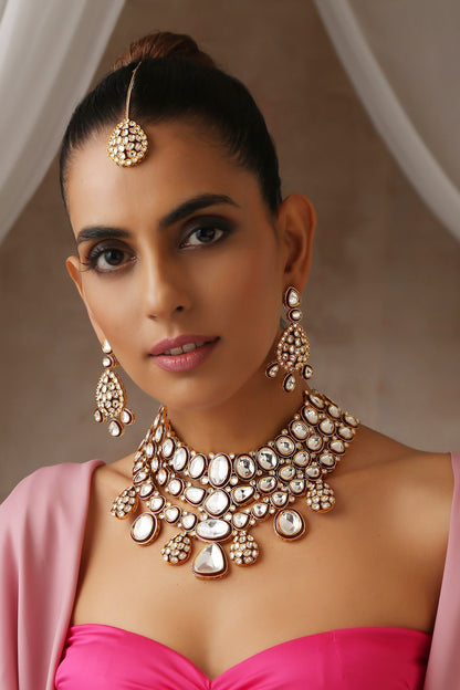 Polki Studded Layered Necklace Set 