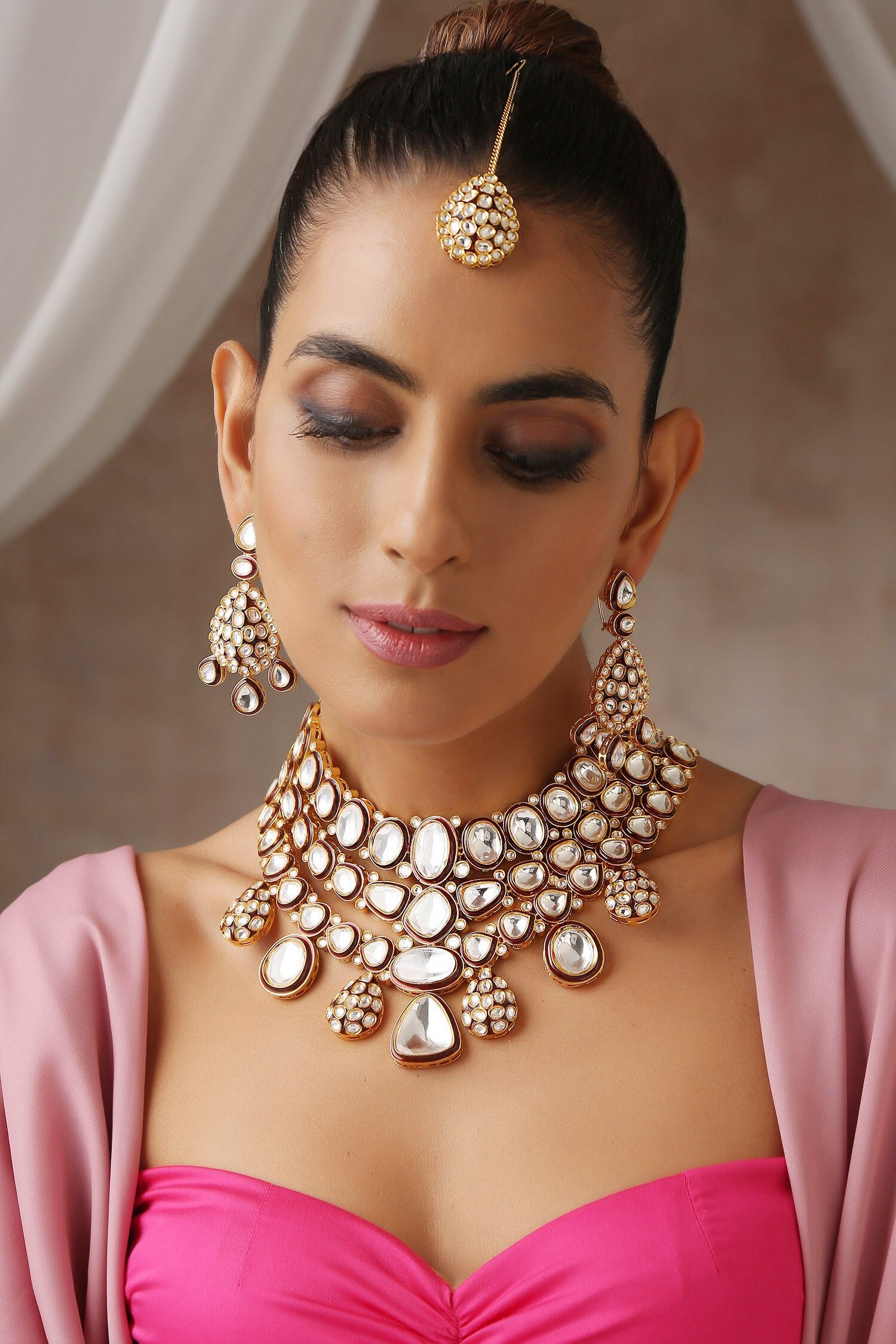 Polki Studded Layered Necklace Set 