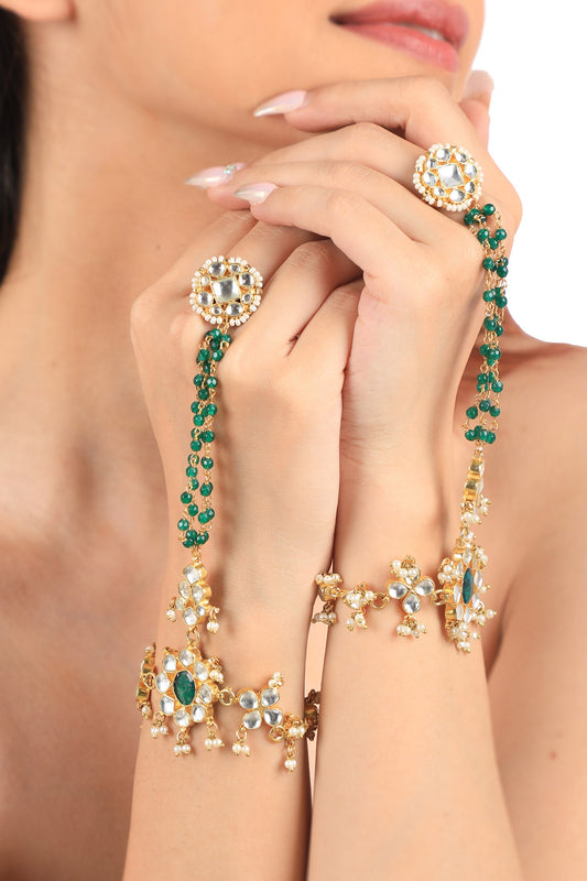 Green Stone Embellished Hathphool Set of 2 