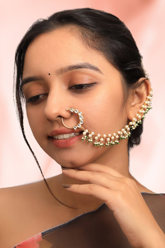Kundan & Pearl Drop Nath 
