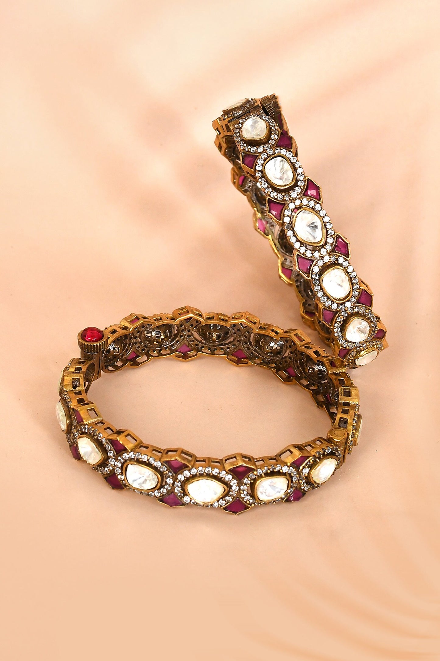 Ruby Stone Embellished Bangles- Set of 2 