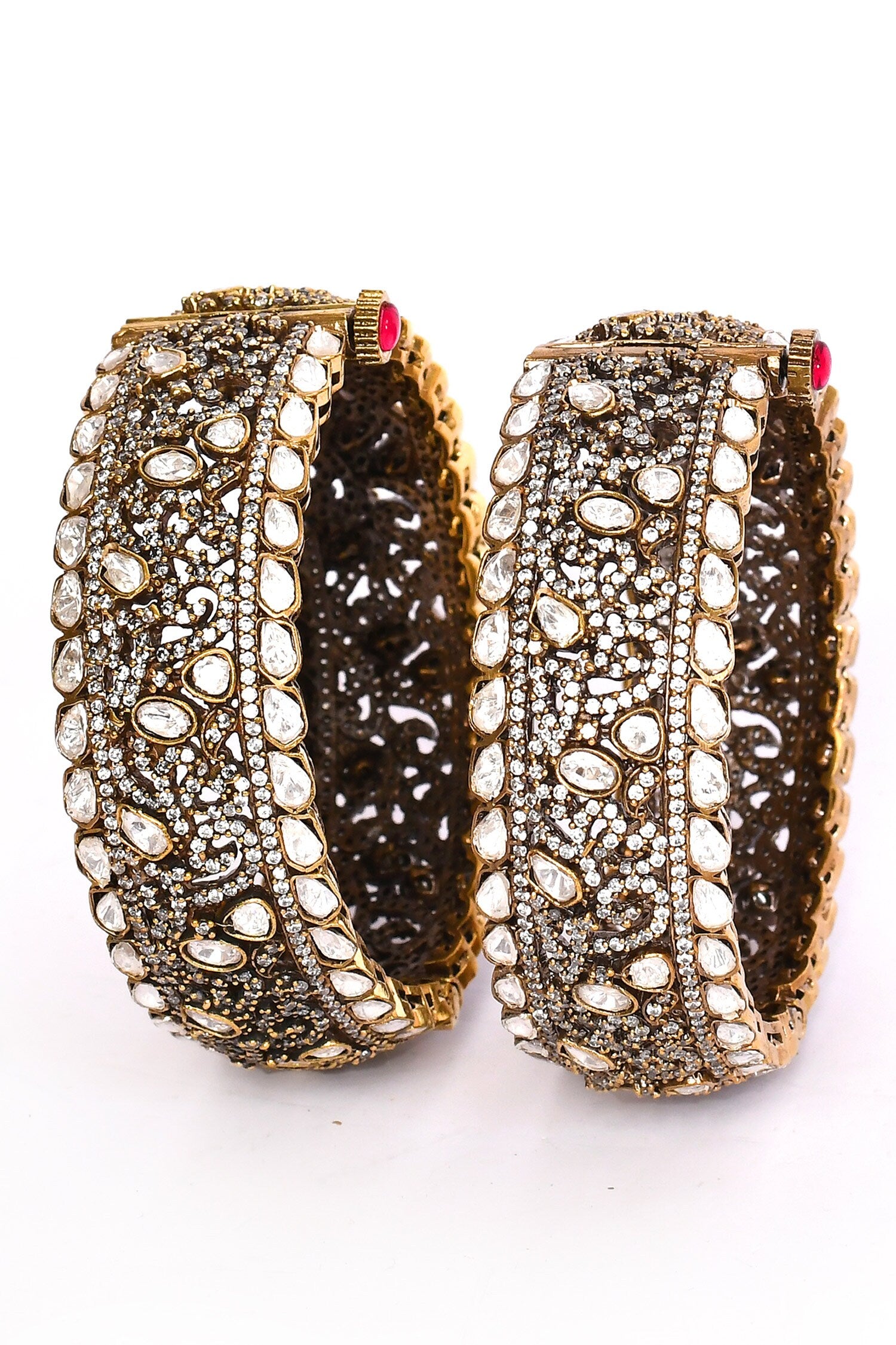 Stone Studded Antique Bangles- Set of 2 