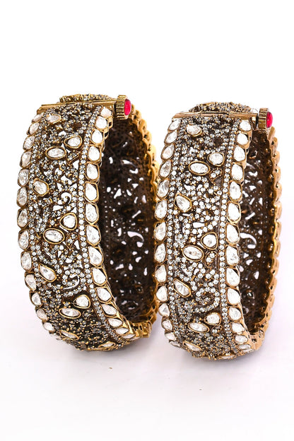 Stone Studded Antique Bangles- Set of 2 