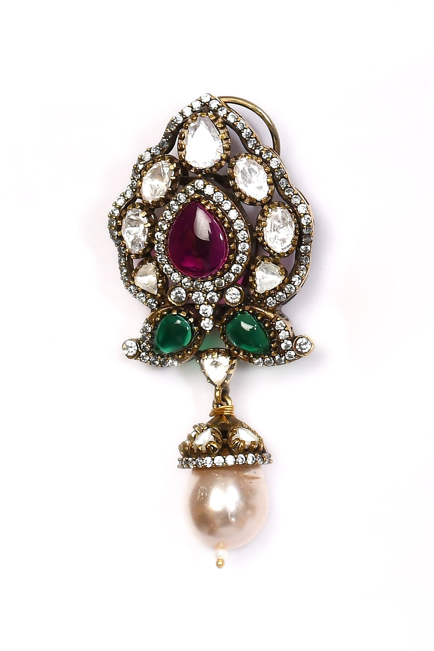 Stone Studded Pearl Drop Earrings 