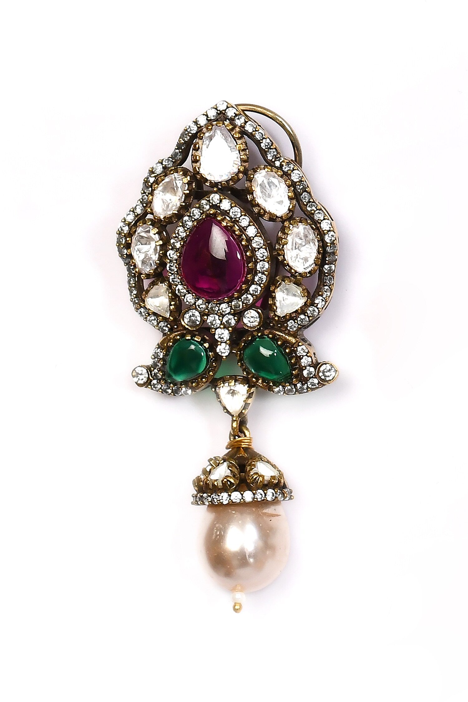 Stone Studded Pearl Drop Earrings 