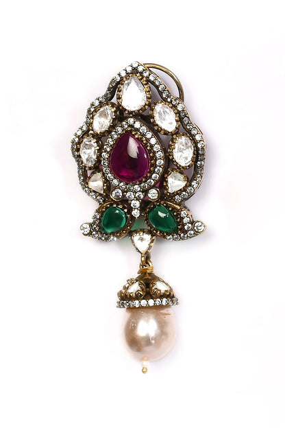 Stone Studded Pearl Drop Earrings 