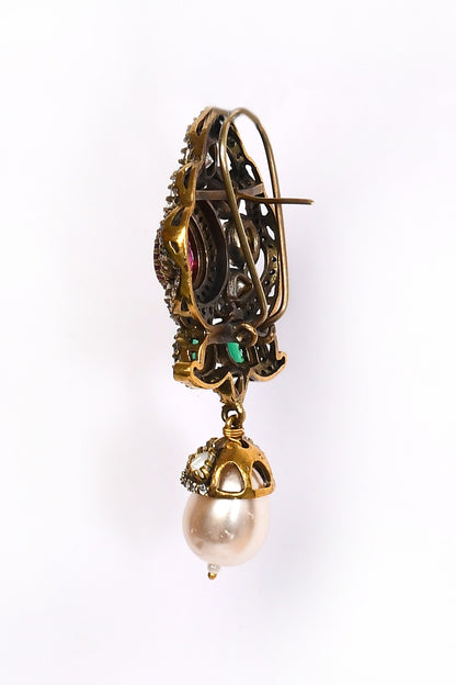 Stone Studded Pearl Drop Earrings 