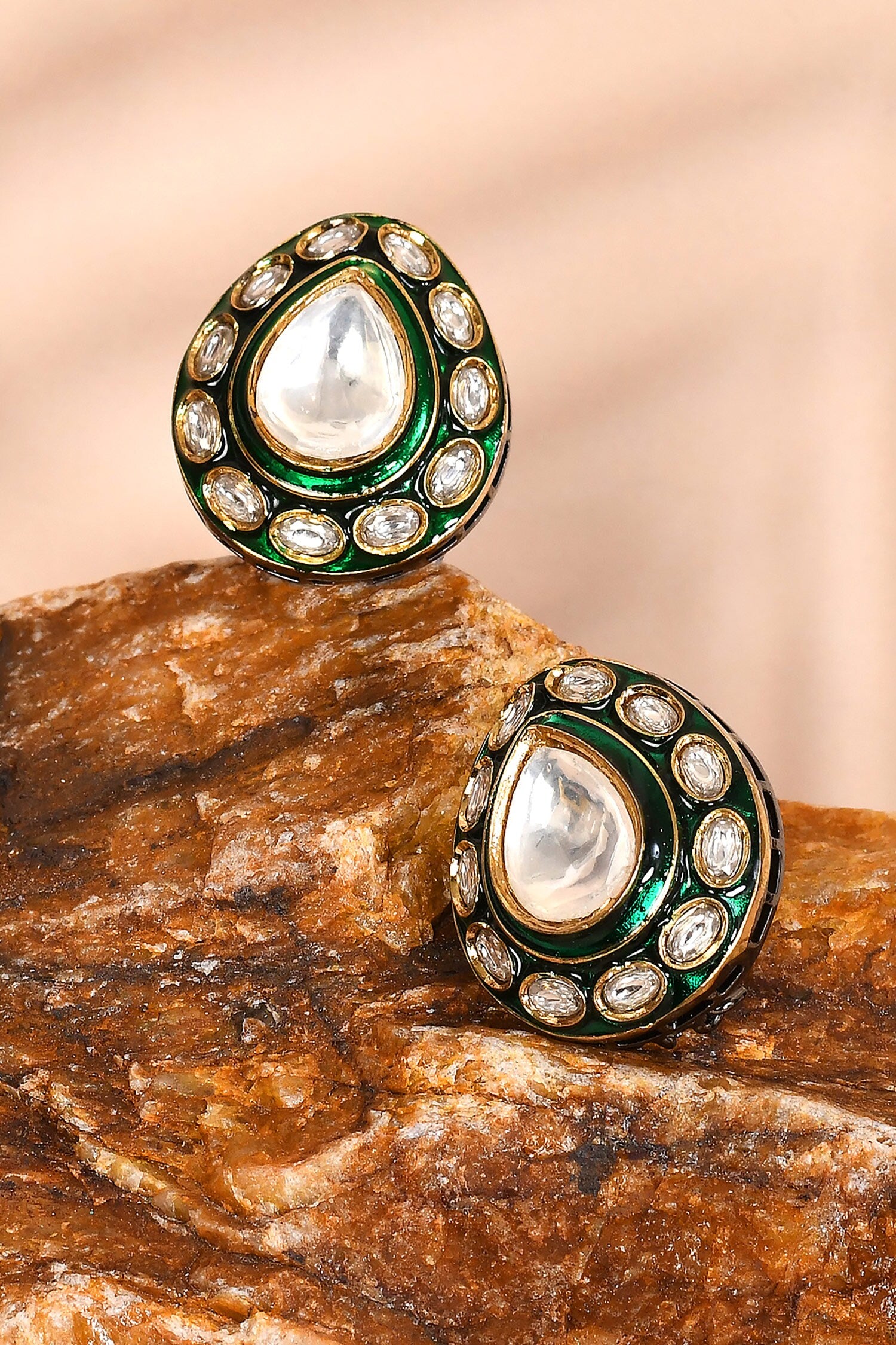 Stone Studded Drop Stud Earrings 