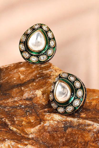 Stone Studded Drop Stud Earrings 