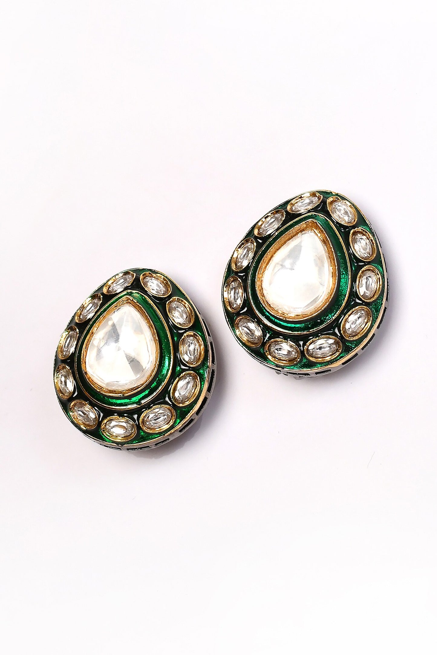 Stone Studded Drop Stud Earrings 