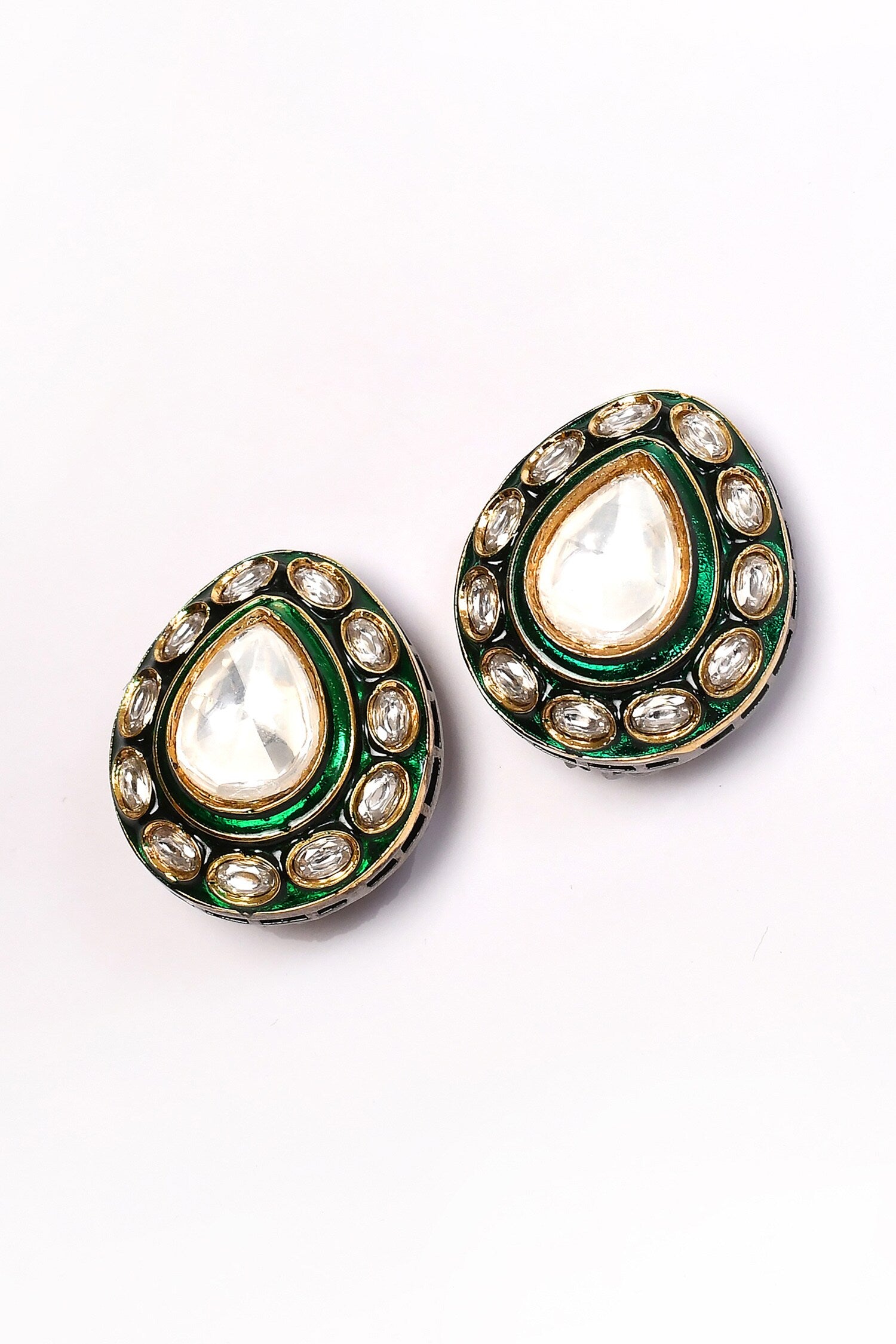 Stone Studded Drop Stud Earrings 