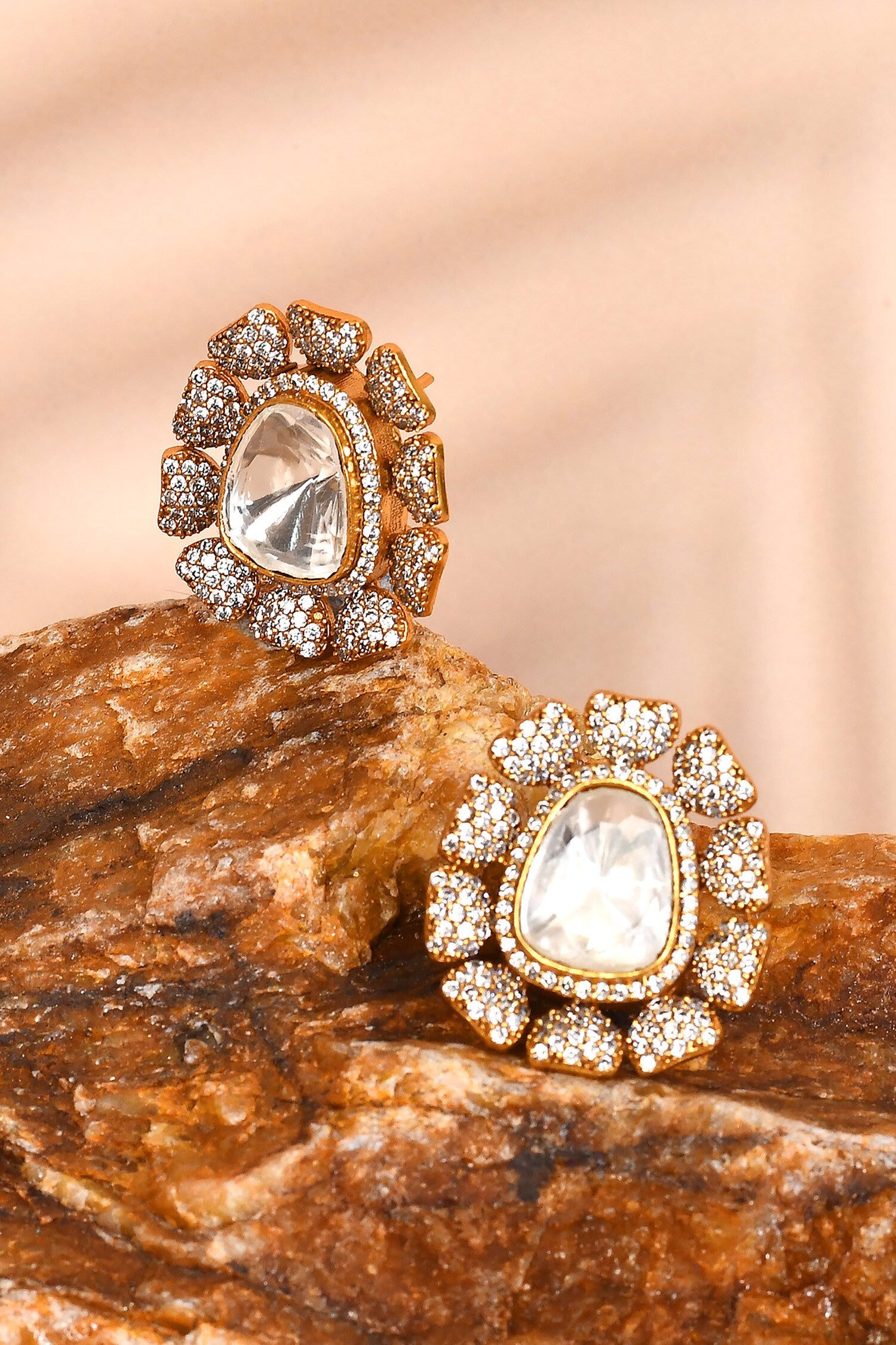 Floral Stone Studded Earrings 