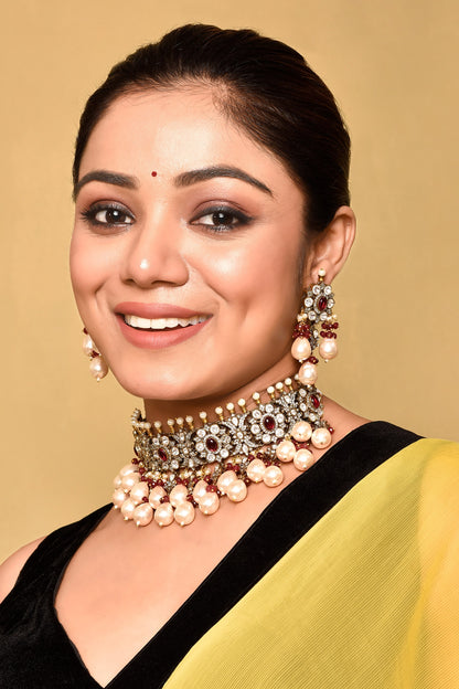 Ruby Stone Studded Necklace Set 