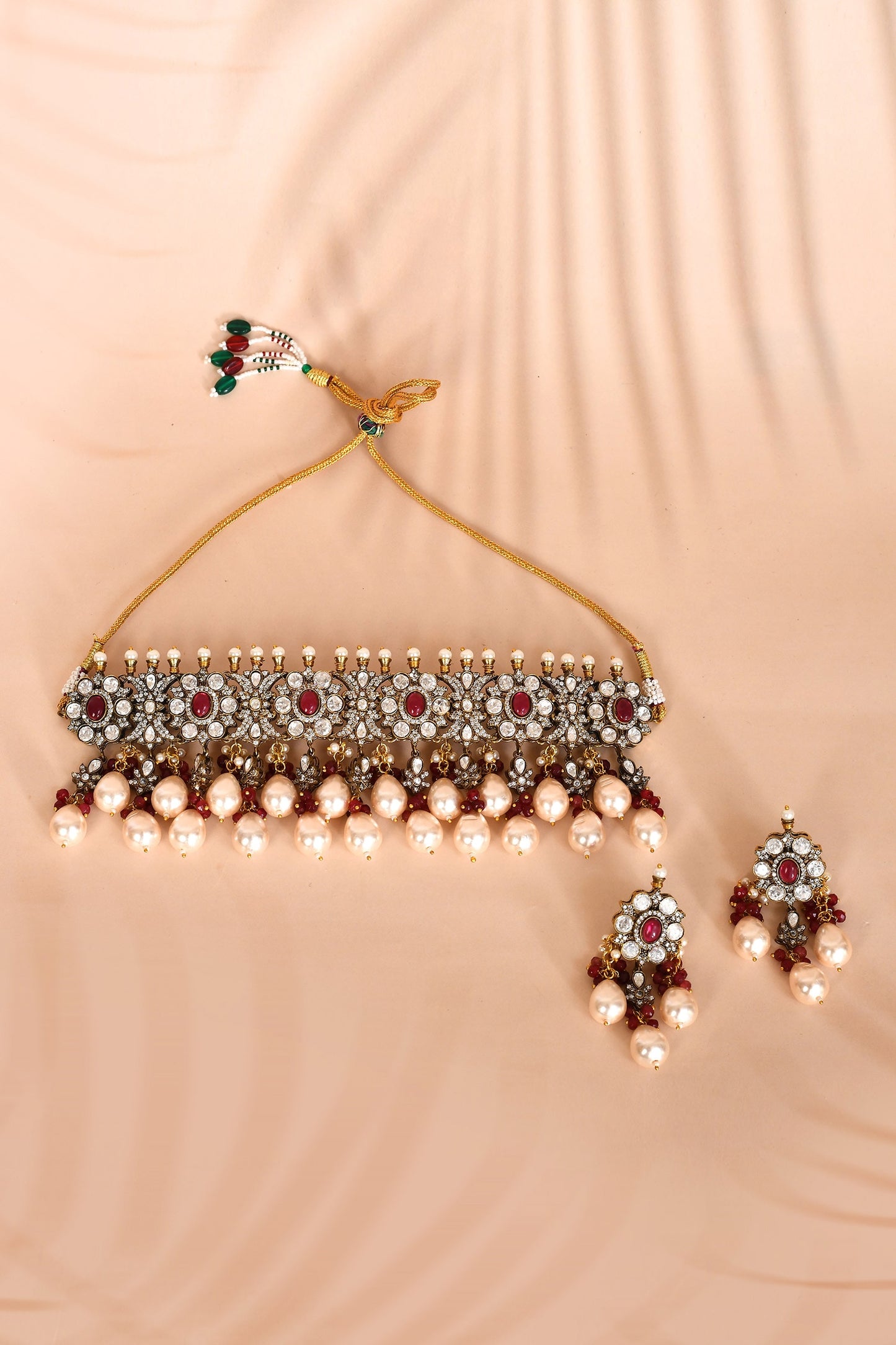 Ruby Stone Studded Necklace Set 