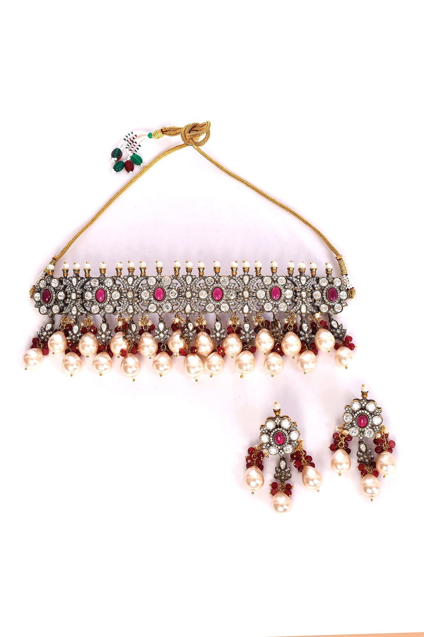 Ruby Stone Studded Necklace Set 